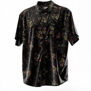 Billabong Black Floral Short Sleeve Button Up Shirt. Size Large